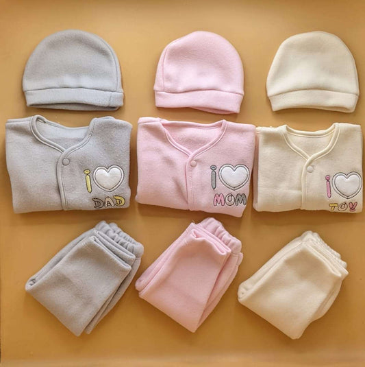 Pack of 3 Suits with Cap - Winter - Beige/Grey/Pink