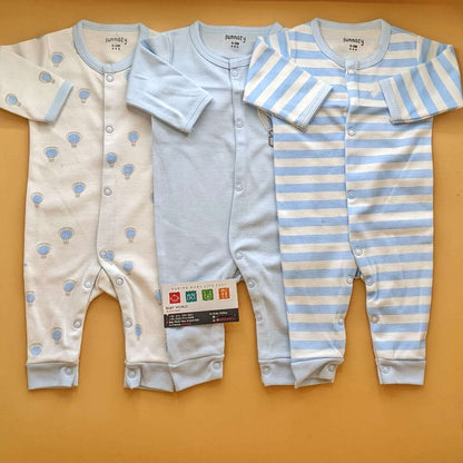 Pack of 3 Rompers/Sleep Suits - Light Blue - Fire Balloon