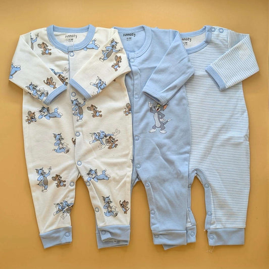 Pack of 3 Rompers/Sleep Suits - Tom & Jerry - Blue