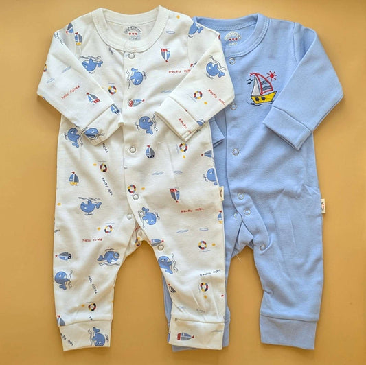 Pack of 2 Rompers - Boat ⛵ - Blue/White