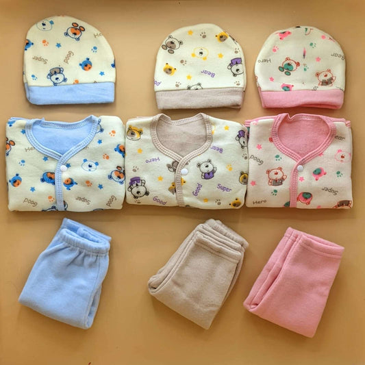 Pack of 3 Suits with Cap - Winter - Teddy Bear 🧸 - Pink/Blue/Brown