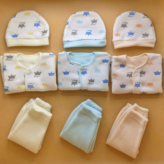 Pack of 3 Suits with Cap - Winter - Crown 👑 - Peach/Green/Lemon