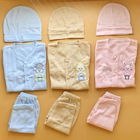 Pack of 3 Suits with Cap - Blue/Brown/Pink