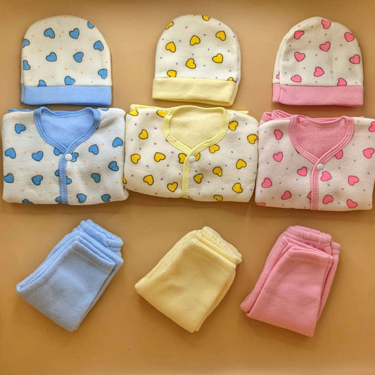 Pack of 3 Suits with Cap - Hearts - Winter - Yellow/Blue/Pink