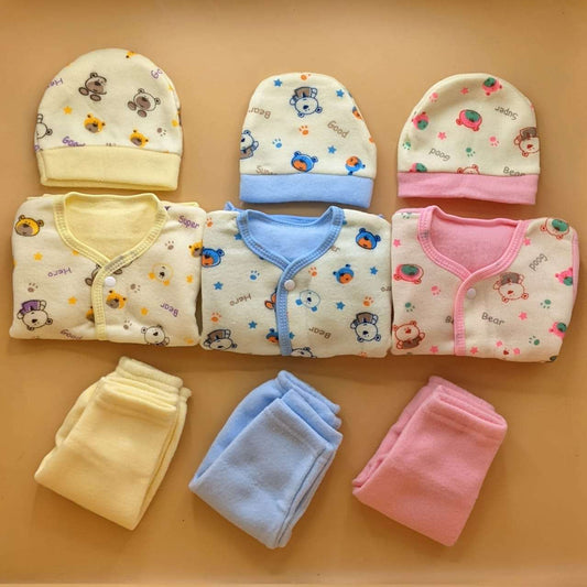 Pack of 3 Suits with Cap - Winter - Teddy Bear 🧸 - Pink/Blue/Yellow
