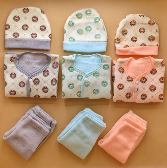 Pack of 3 Suits with Cap - Winter - Lion King 🦁 - Peachy Orange/Green/Grey