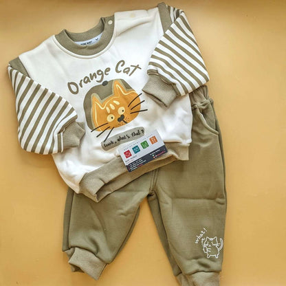 Premium Quality Baby Sweater Suit Set - Winter - Orange Cat
