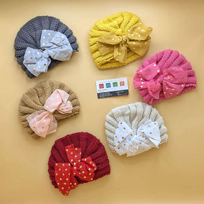 Baby Wool Cap - Bow/Dots - Winter