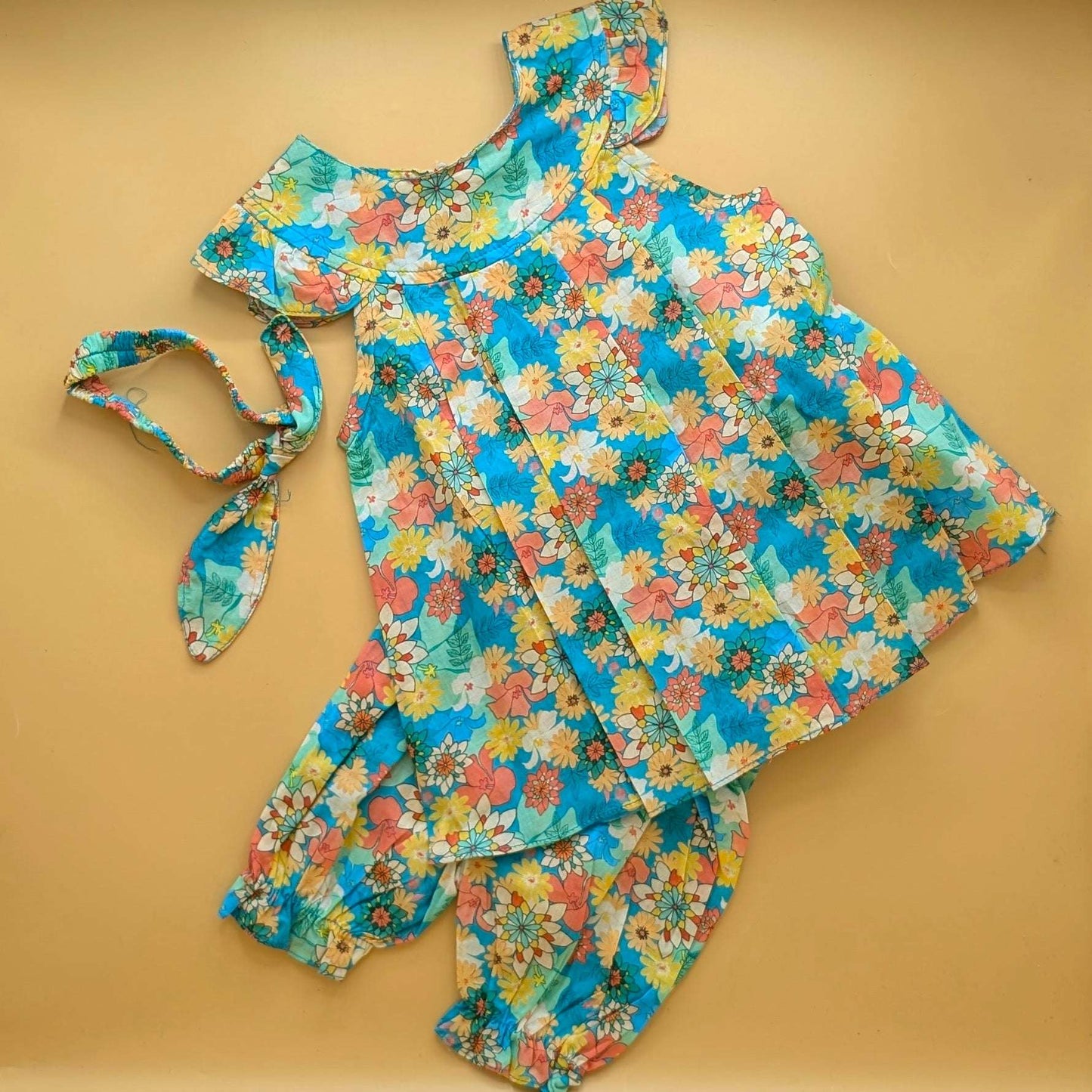 Frock with Pants & Headband - Floral - Green