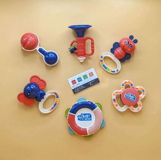 High Grade Food Material 2 in 1 Rattle + Teether - 6 Pieces