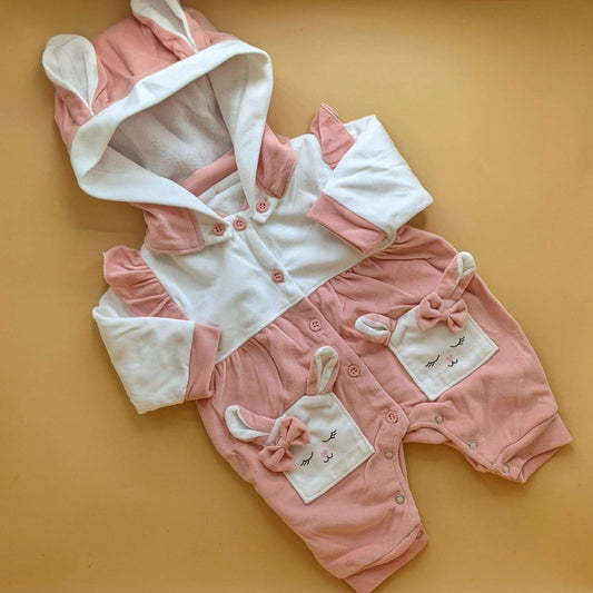 Baby Romper with Detachable Cap - Winter - Kitty 🐈