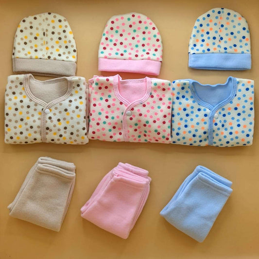 Pack of 3 Suits with Cap - Winter - Dots - Brown/Blue/Pink