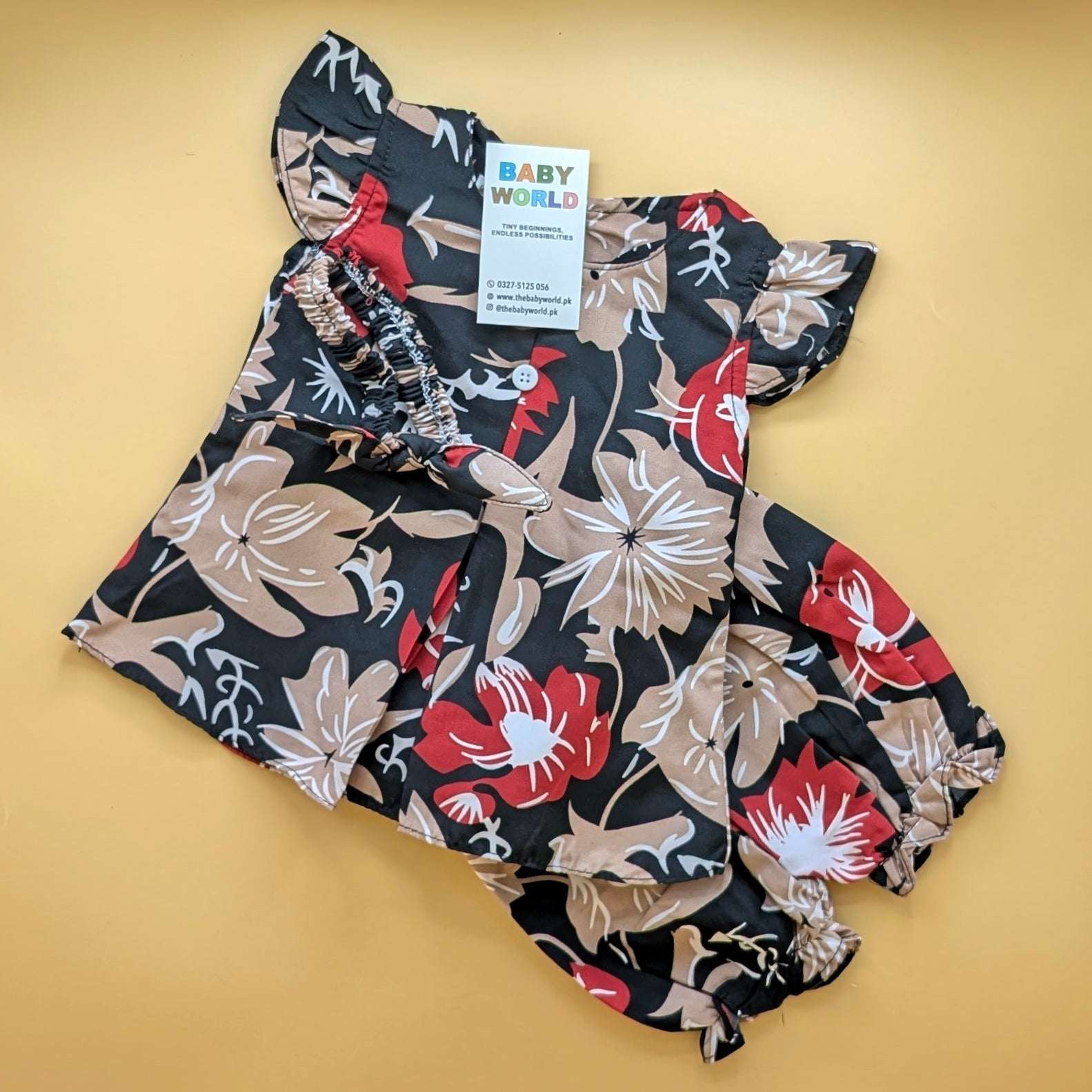 Frock with Pants & Headband - Floral - Black