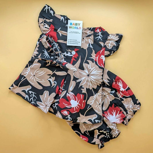 Frock with Pants & Headband - Floral - Black