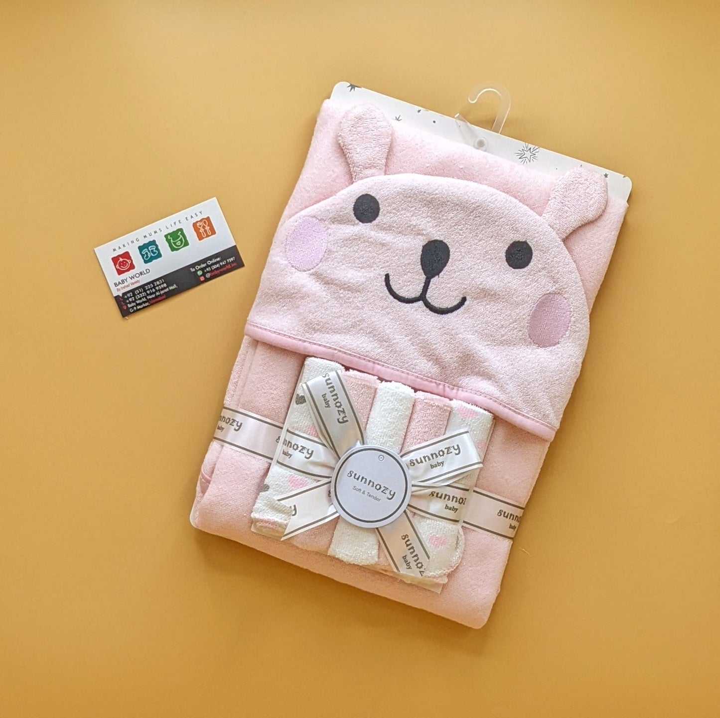 Hooded Bath Towel with 5 Pieces Face Towels