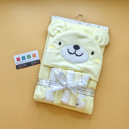 Hooded Bath Towel with 5 Pieces Face Towels