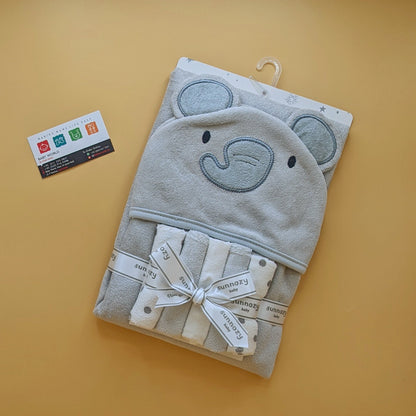 Hooded Bath Towel with 5 Pieces Face Towels