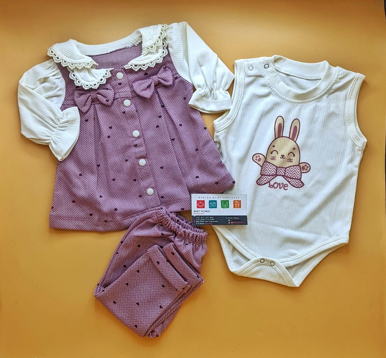 Frock with Bodysuit & Pant - Rabbit Love