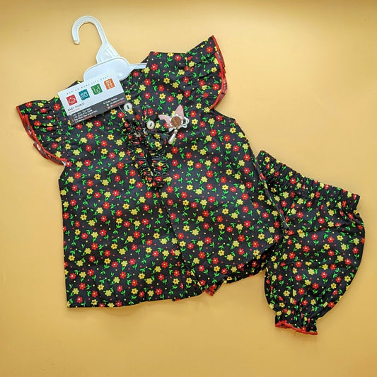 Frock with Pants & Headband - Floral - Black