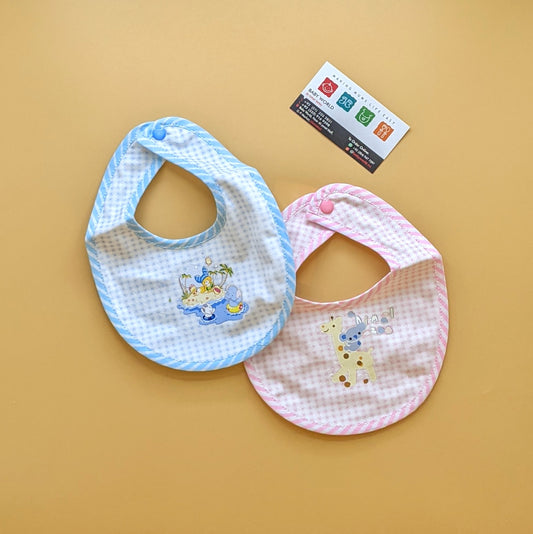Pack of 2 Bibs - Square Pattern - Pink/Blue