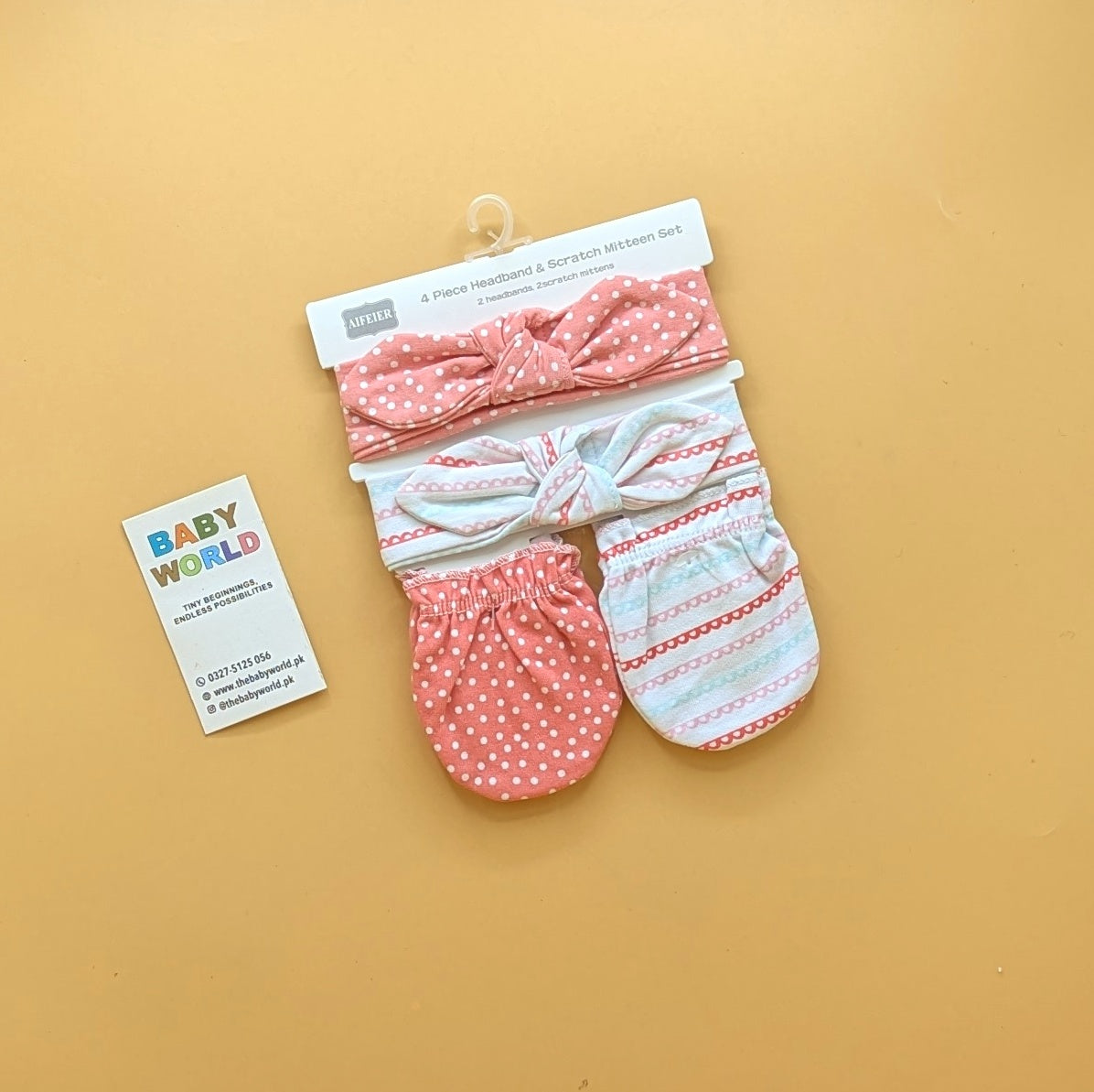 Baby 4 Piece Headband, & Mitten Set