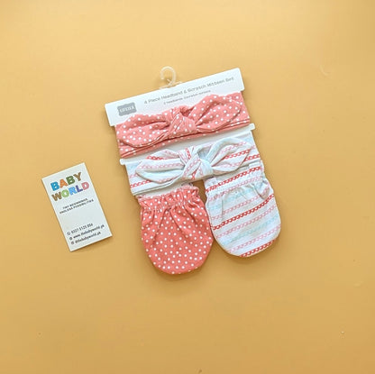 Baby 4 Piece Headband, & Mitten Set