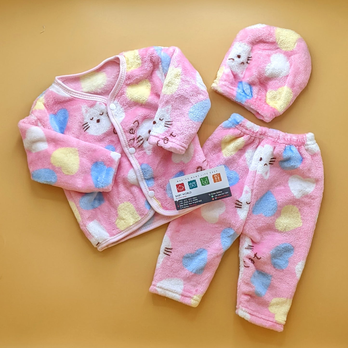 Baby Suit with Cap - Kitty/Hearts - Winter