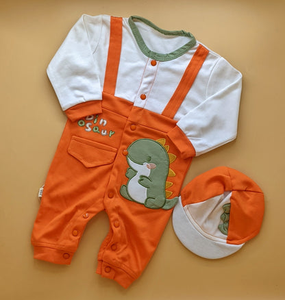 Baby Romper with Cap - Dino/Stripes