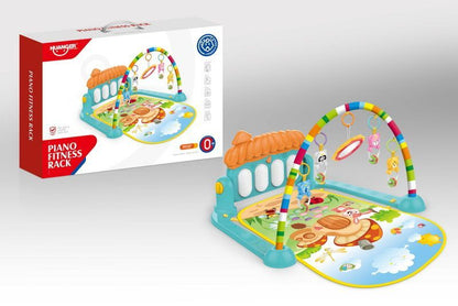 Cartoon Baby Activity Gym Fitness Baby Musical Piano Play Gym Mat With Animal Rattle Toys