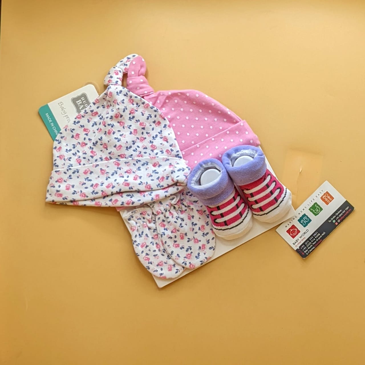 Pack of 2 Caps, Mittens & Booties Set