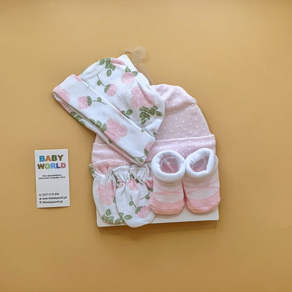 Pack of 2 Caps, Mittens & Booties Set