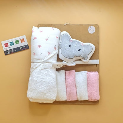 Hooded Bath Towel with Face Towels, & Bath Sponge