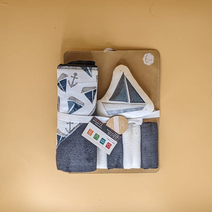 Hooded Bath Towel with Face Towels, & Bath Sponge