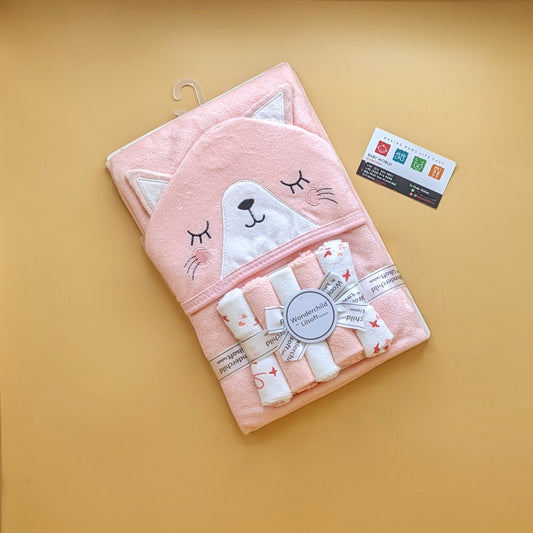 Hooded Bath Towel with 5 Face Towels Set