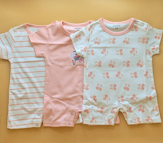 Pack of 3 Rompers/Sleep Suits Half Sleeves - Mickey Mouse - Pink