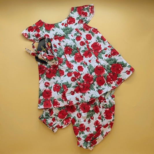 Frock with Pants & Headband - Floral - Red