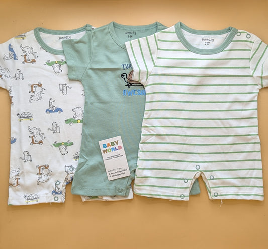 Pack of 3 Rompers/Sleep Suits Half-Sleeves - Green - Turtle 🐢
