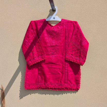 2 Pieces Baby Girl Embroidered Kameez Shalwar - Shocking Pink