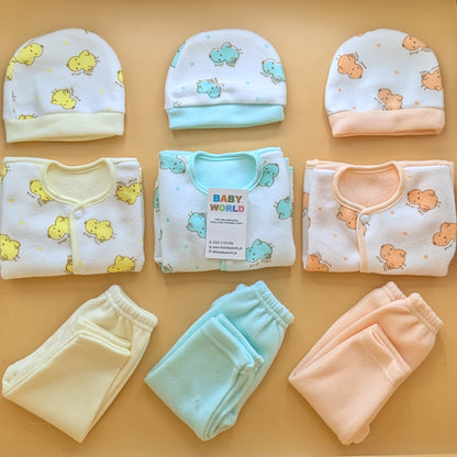 Baby Pack of 3 Suits with Cap - Chick 🐥 - Winter - Sea Green, Lemon, Peach