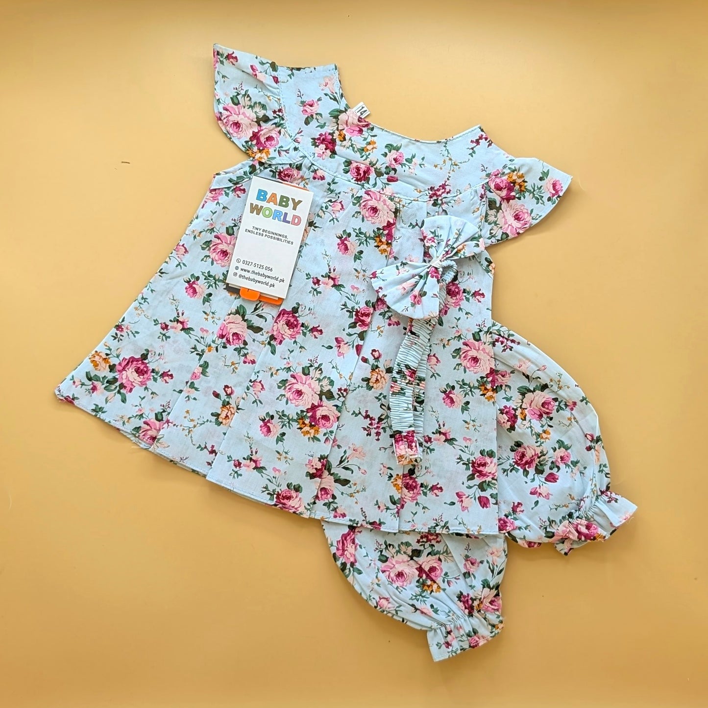 Frock with Pants & Headband - Floral - Sea Green