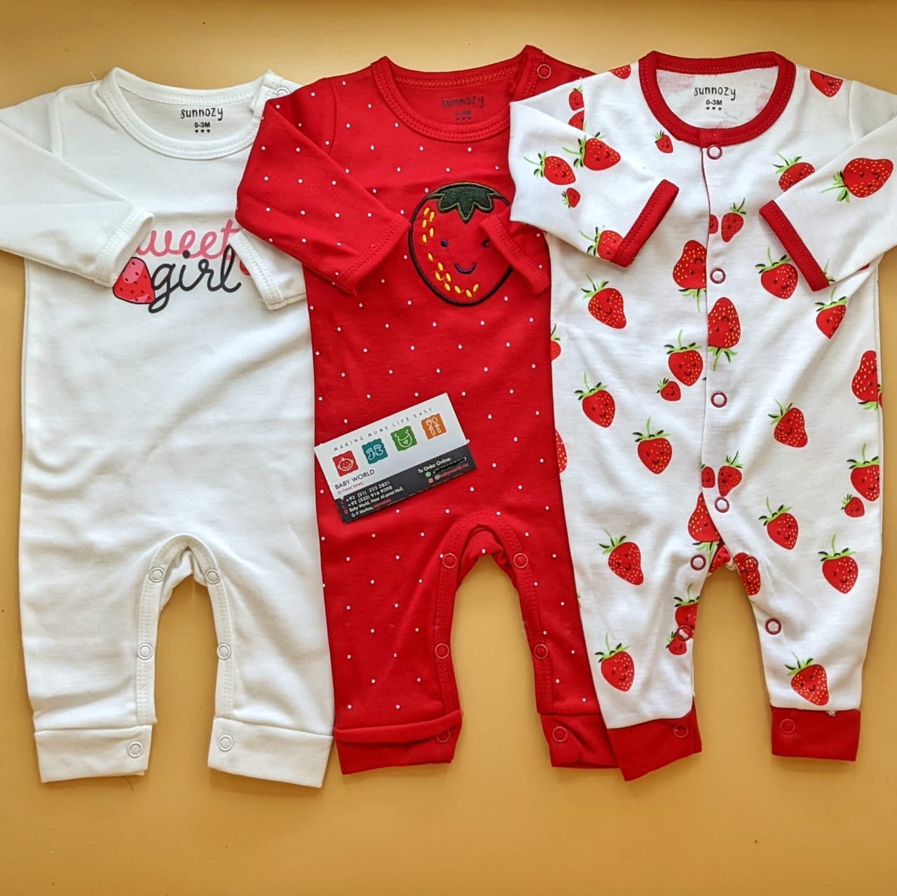 Pack of 3 Rompers/Sleep Suits - Strawberry 🍓