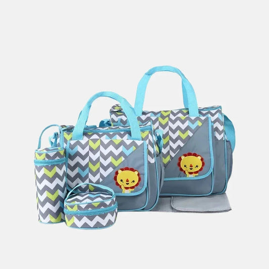 5 In 1 Zigzag Diaper Bag Set With Pockets With Bottle Bag With Lunch Bag