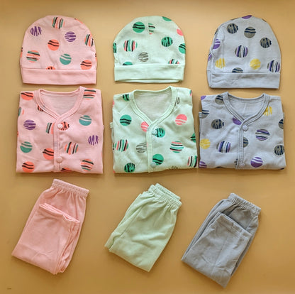 Pack of 3 Suits with Cap - Circle - Pink/Green/Grey