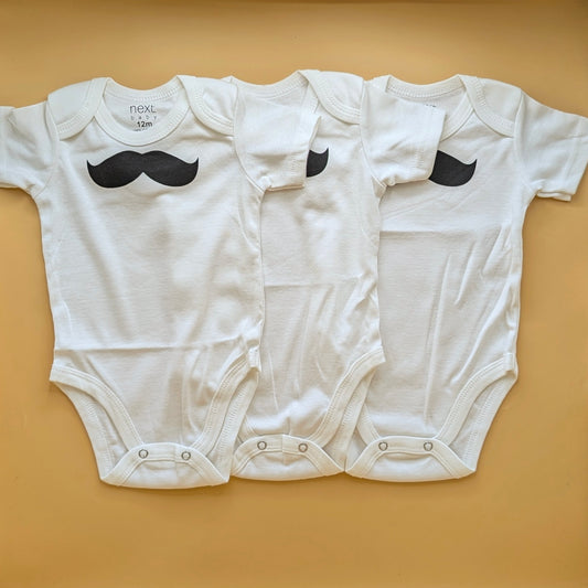 Pack of 3 Half Sleeve Bodysuits - Mustache