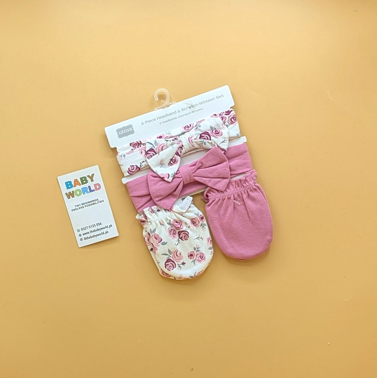 Baby 4 Piece Headband, & Mitten Set