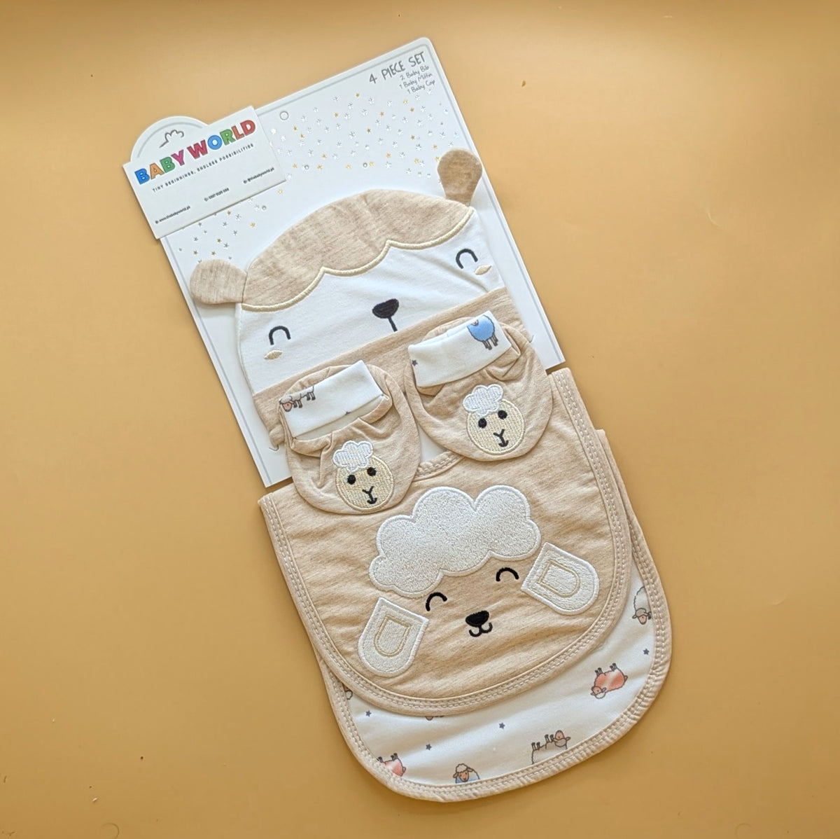 Baby Pack of 2 Bibs, Caps, & Booties Set - Sheep