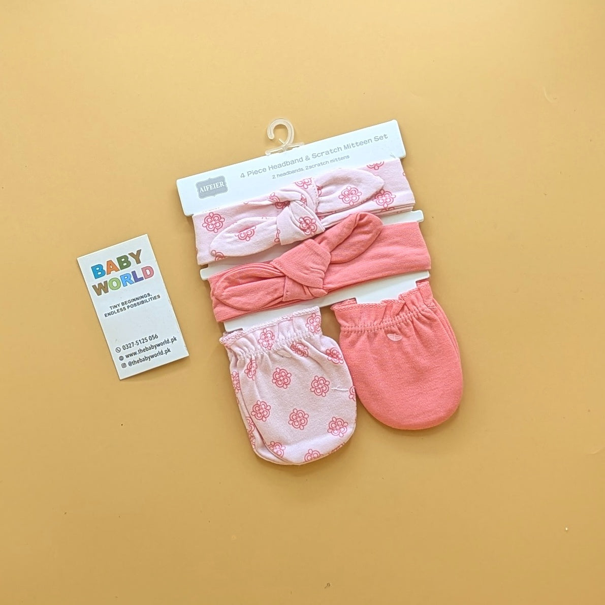 Baby 4 Piece Headband, & Mitten Set