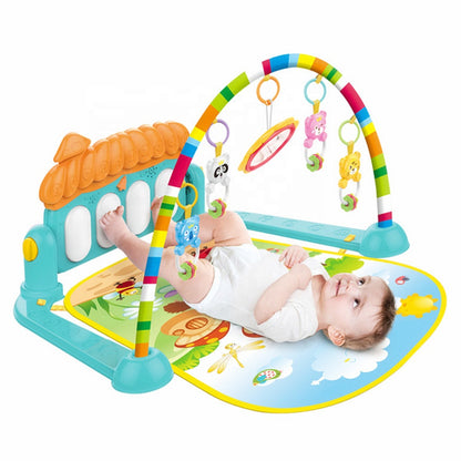 Cartoon Baby Activity Gym Fitness Baby Musical Piano Play Gym Mat With Animal Rattle Toys