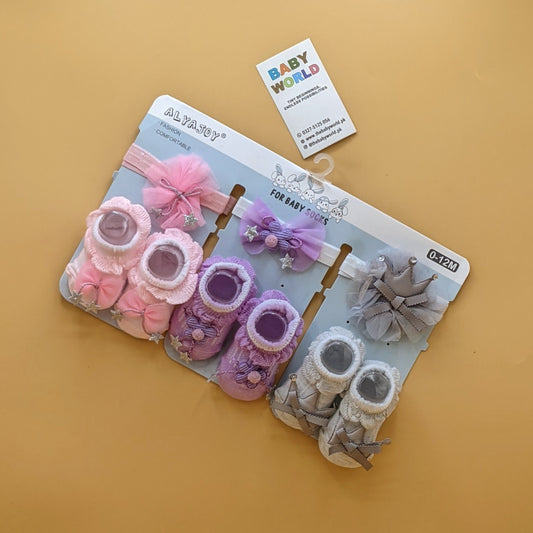 Pack of 3 Booties & Headbands Set