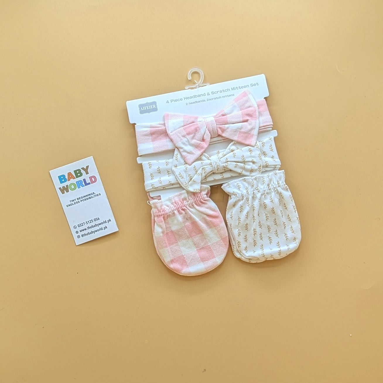 Baby 4 Piece Headband, & Mitten Set